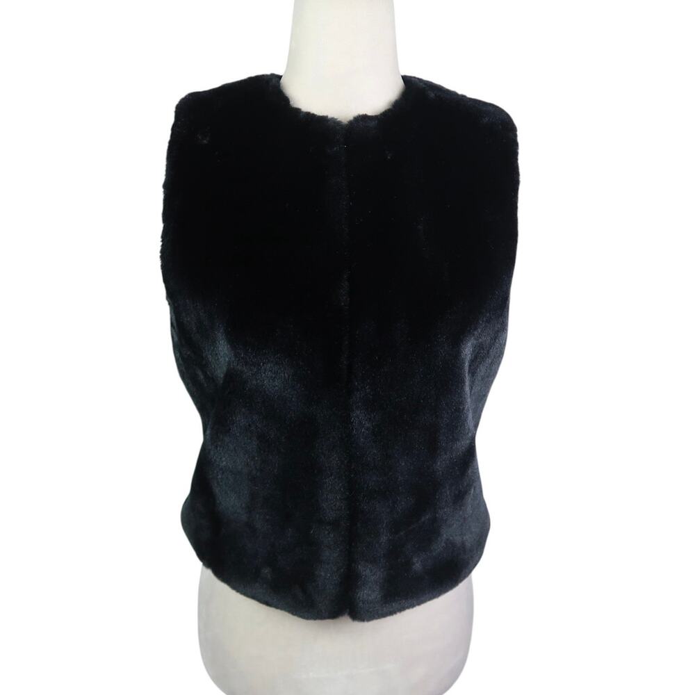 Vintage 90s Cache Black Faux Fur Vest Zip Front Cropped XS